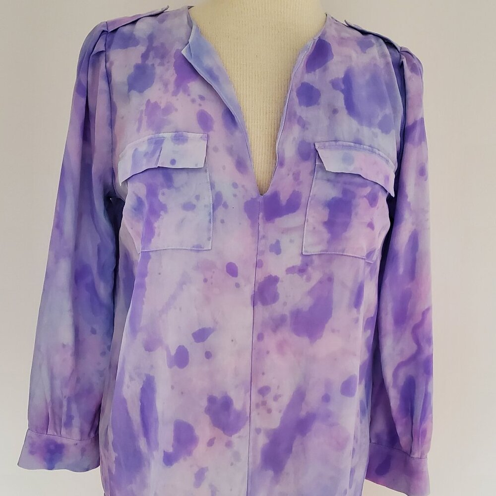 NEW Joie silk shirt Small Med pink purple blue gray white tie dyed painted 6 8